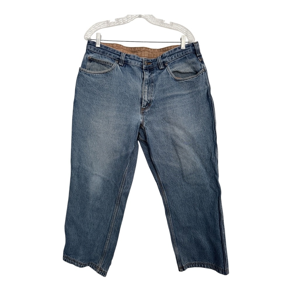 Duluth Trading Co Jeans Mens 38x27 Blue Relaxed Fit Straight Cotton Work Denim